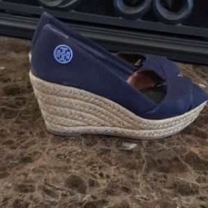 Tory Burch peep toe wedges